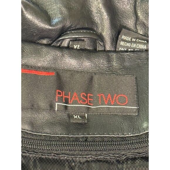Vintage Phase Two Leather Jacket Mens Extra Large‎ Black Pockets Full Zip Lining - Picture 8 of 12